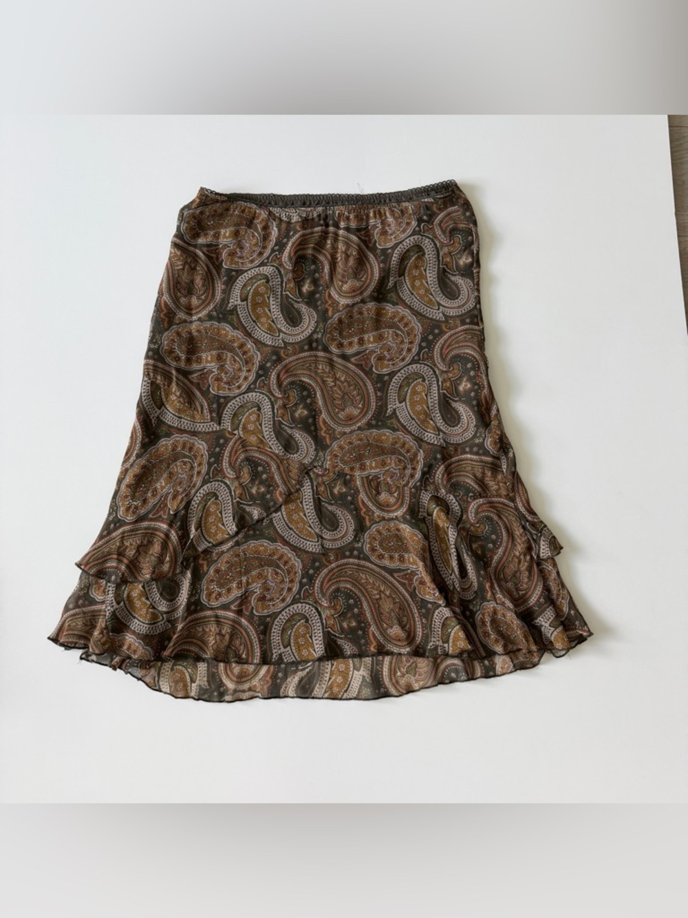 Y2K Style&Co Olive Green/Brown Paisley Printed Midi Skirt Boho Western